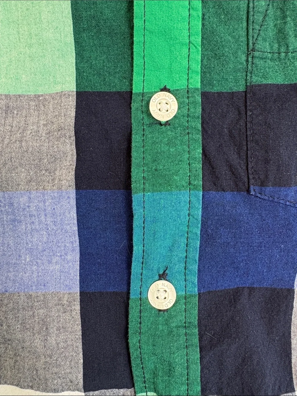 Old Navy Plaid Built-In Flex Button Down Shirt Size M (8) Green Blue Flawless